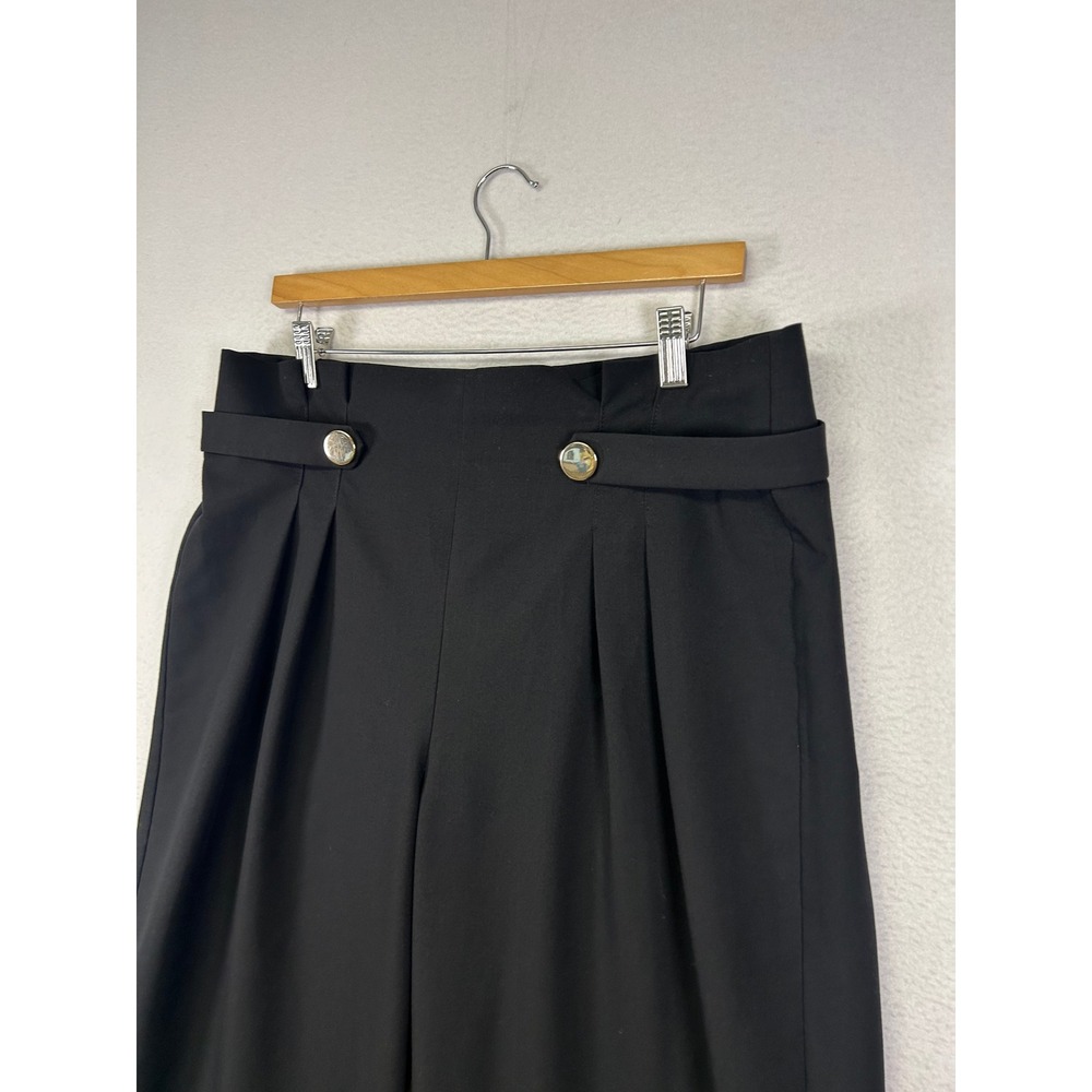 Dark‎ Academia Worthington Womens 12 Black Pleated Gold Button Wide Leg Culottes - Picture 11 of 14